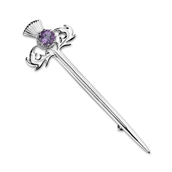 Thistle Silver Stone Brooch CB106 Amethyst